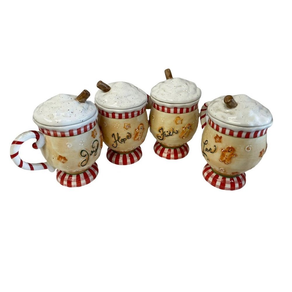 Holiday‎ Hot Chocolate Ceramic Mugs With Lids Set Of 4